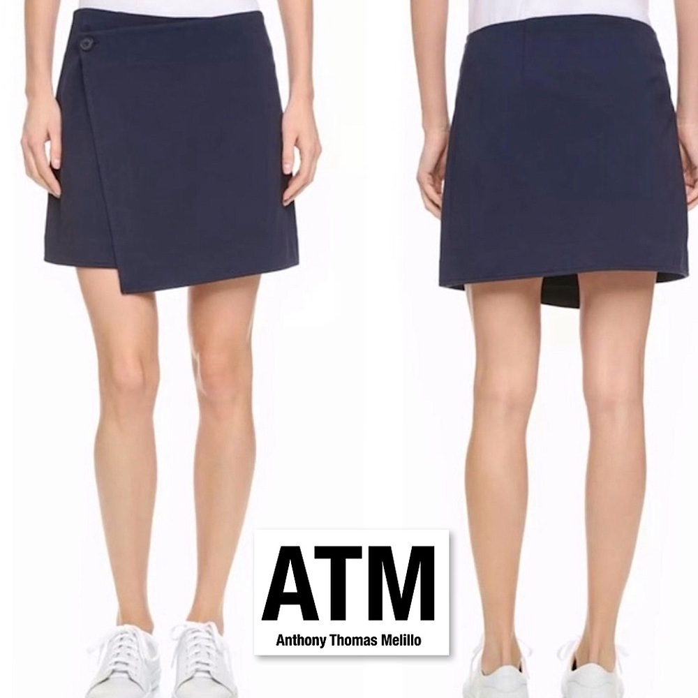 ATM Anthony Thomas Melillo Bonded Wrap Front Mini Skirt Navy Blue 2 Clueless